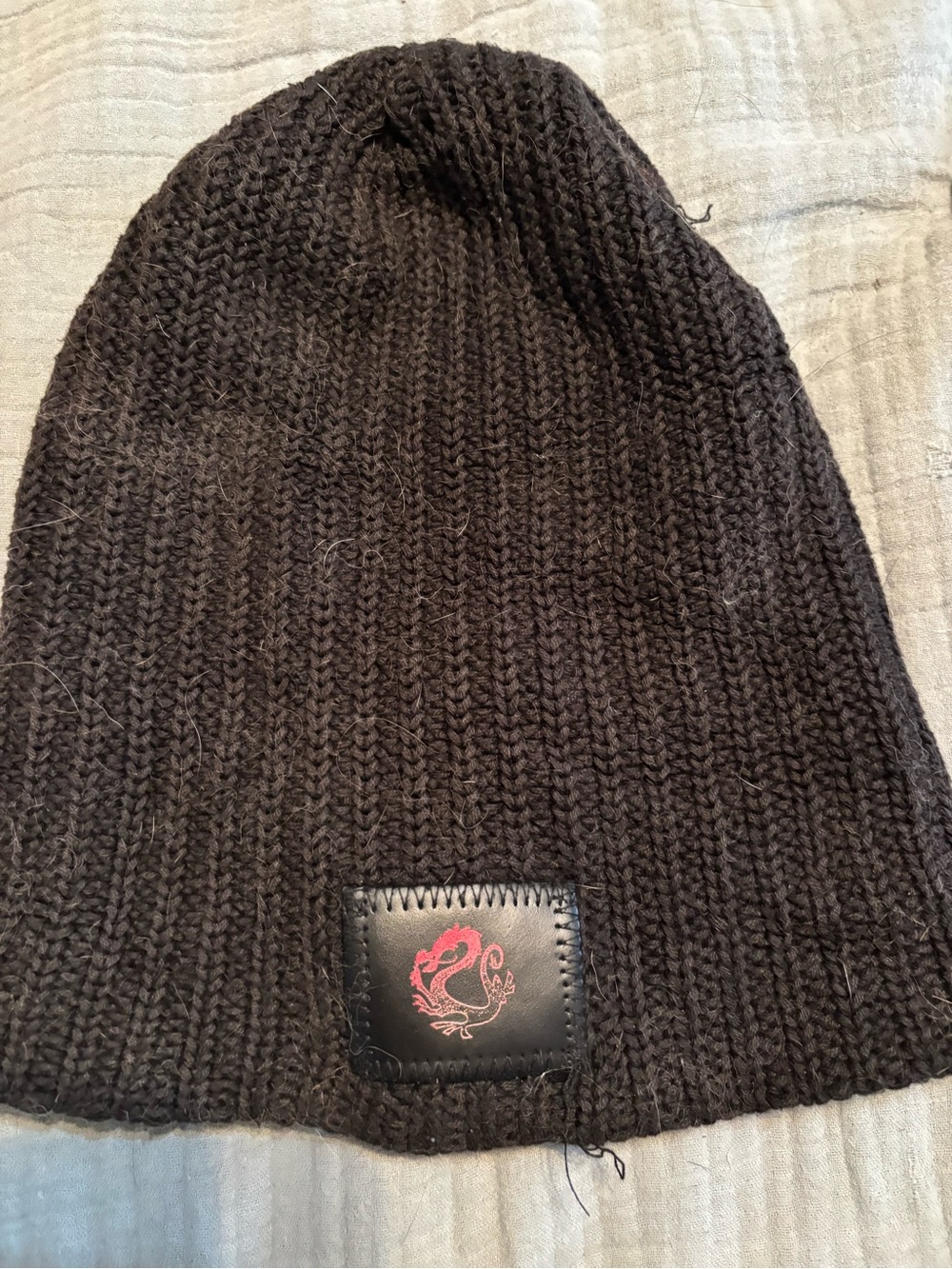 Love Your Melon Black Knit Beanie with Red Mulan Dragon Patch